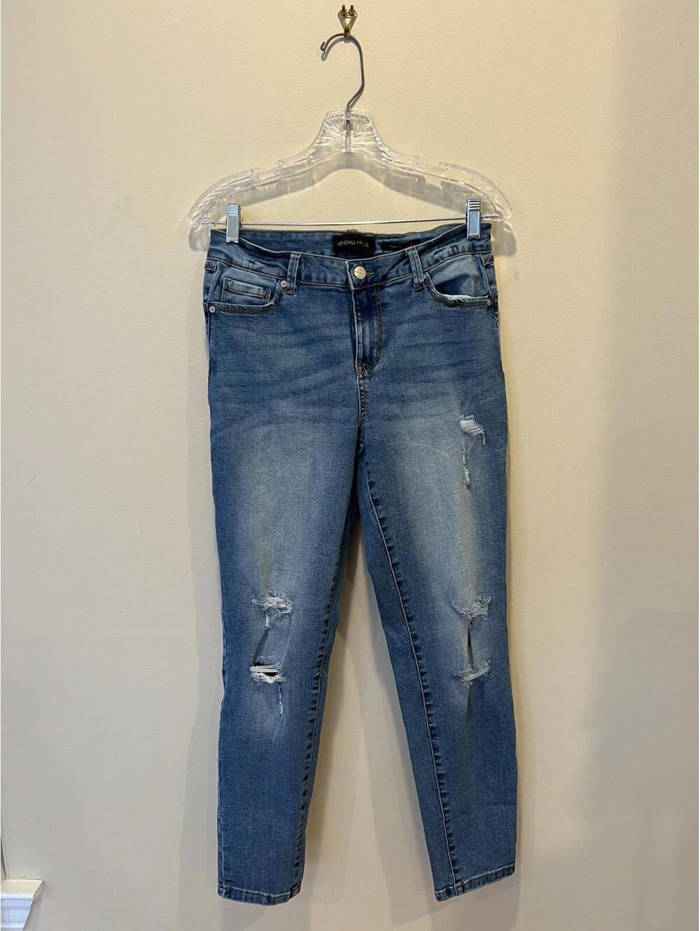 Kendall+Kylie High Rise Distressed Skinny Jeans Blue Womens